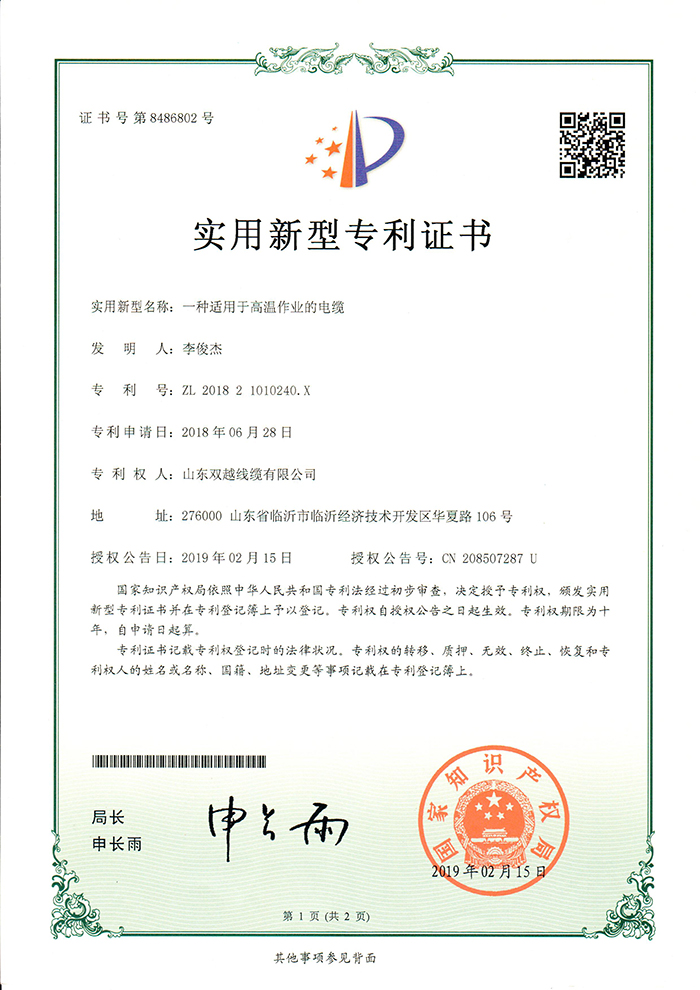 Patent certificate